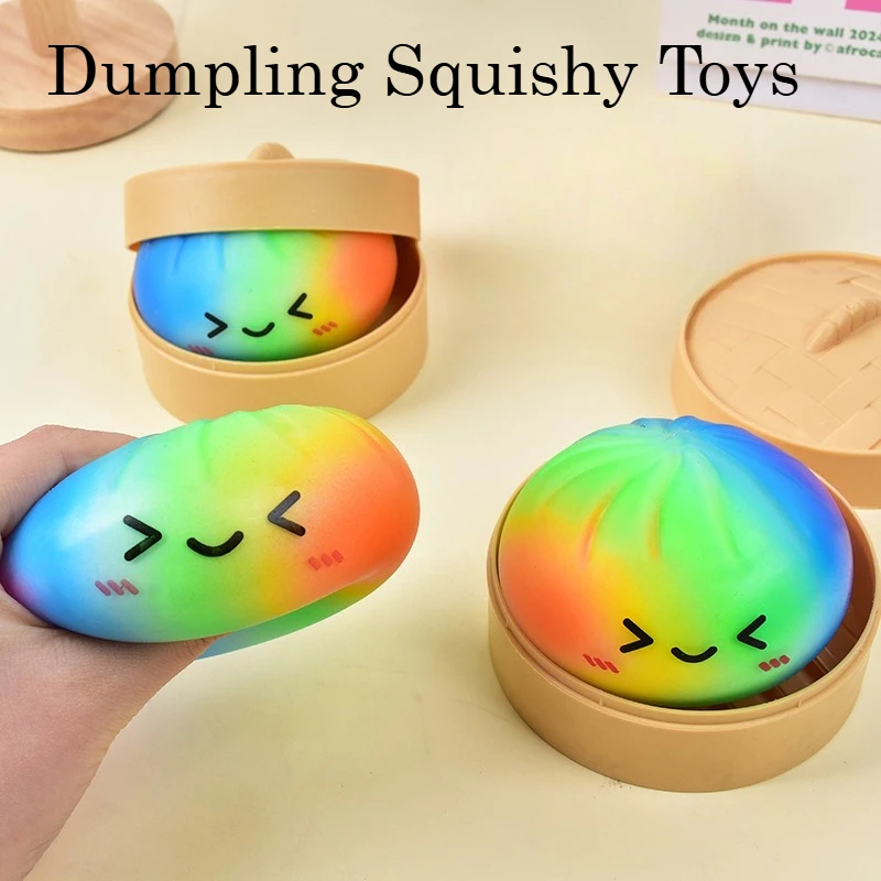 Kids Toys Dumplings - Rainbow Color Dumpling Squishy Toy with
